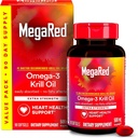 MegaRed Antarctic Krill Oil 500mg Omega 3 Fatty Acid Supplement, Extra Strength EPA & DHA Krill Oil Softgels (90cnt Box), Astaxanthin, Heart Health Supplement with No Fish Oil Aftertaste