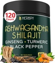 5in1 Ashwagandha Extra Strength with Shilajit for Stamina, Energy & Relaxation Support - Plus Ginseng, Turmeric Root & Black Pepper - 120 Count
