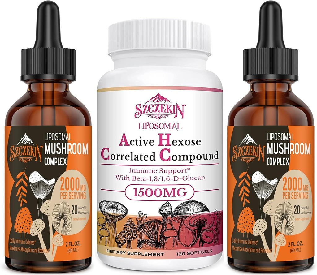 1500 MG Liposomal Active Hexose Cor related Supplement 120 SoftGels Sche with 2000 MG Liposomal Mushroom Kompleks Drops 60 Servisler