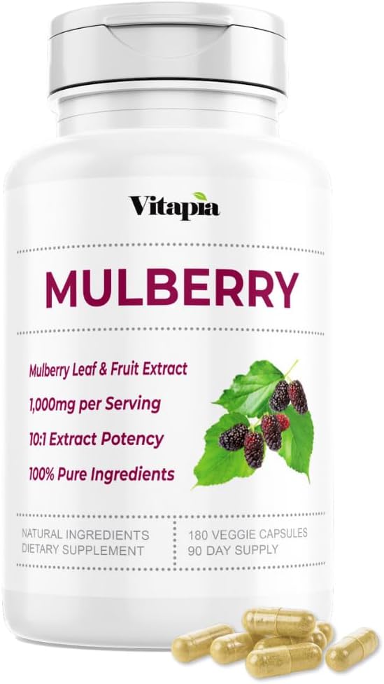 Güçlü Gut, Kalp Sağlığı, Antioksit Desteği için Organik Mulberry Leaf & Meyvesi - 10:1 Oran & 180 Veggie Capsules - Non-GMO, Gluten-Free, Vegan-Friendly Supplement