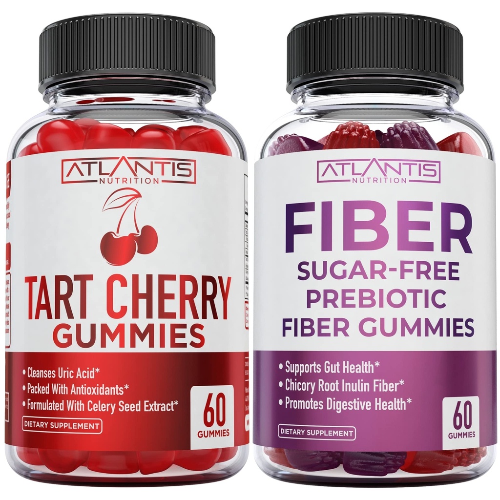 Ατλαντίδα θρέψης Ταρτ Cherry 60 Gummies + ζάχαρη δωρεάν προβιοτικές ίνες Gummies για ενήλικες 2-πακέτο (120 Gummies)