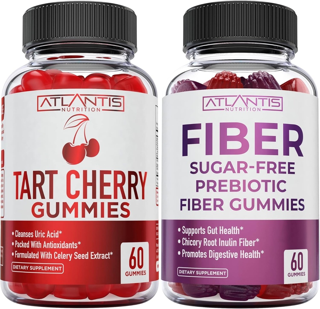 Atlantis Beslenme Tart Cherry 60 Gummies + Sugar Free Prebiyotik Fiber Gummies for Yetişkinler 2Pack (120 Gummies)