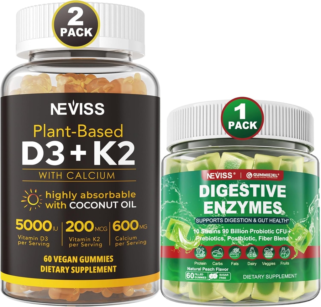 NEVISS Vitamin D3 5000iu & K2, Kalsiyum Gummies & Digestive Enzymes Gummies