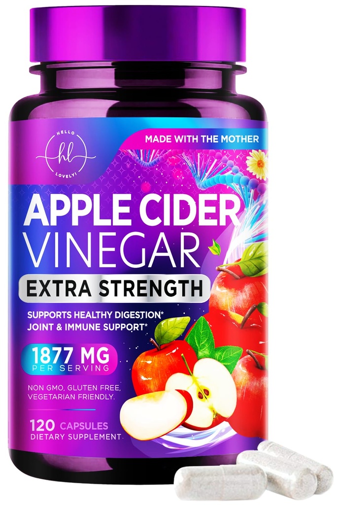 Κάψουλες μηλίτη μήλου 1877mg - Extra Strength ACV Χάπια με βιταμίνη D3 & ψευδάργυρο - Apple ξύσμα χάπια συμπλήρωμα για την πέψη, την ενέργεια & ανοσοποιητική υποστήριξη, μη GMO, Εμφιαλωμένο στις ΗΠΑ - 120 κάψουλες