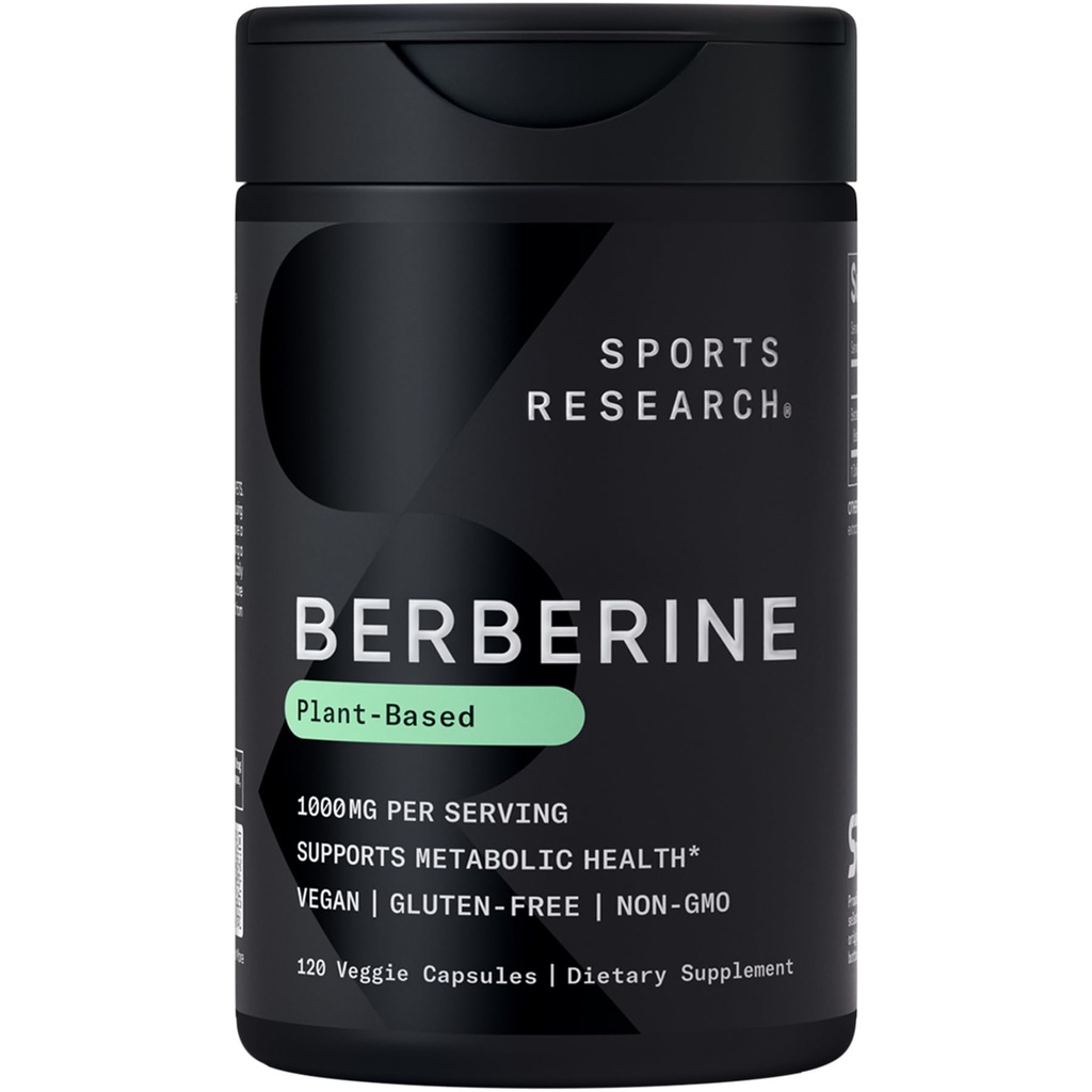Sports Research Berberine - Herbal Ayurvedic Μεταβολική Υγεία Υποστήριξη - 500mg - 120 Κάψουλες - Vegan Πιστοποιημένο, χωρίς γλουτένη, μη ΓΤΟ