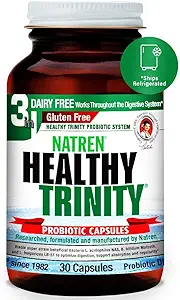 Natren Sağlıklı Trinity Probiyotiks Supplement - 30 Süt ve Gluten Free Gel Capsules - Gut ve Digestive Health, 30 Milyar CFU - Lactobacillus Acidofilius, Bifidobacterium, Bulgaricus