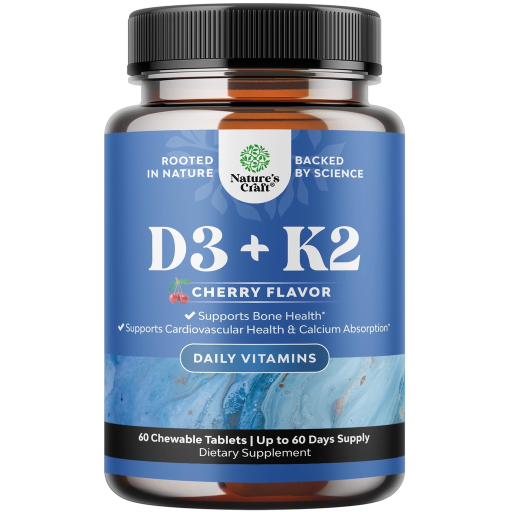 Natures Craft Vitamin D3 ile K2 MK7 Supplement - D3 2000 Immune Support Bone Health Heart Health Joint Support Bone Strength and Mood Boost - VIT Immune System