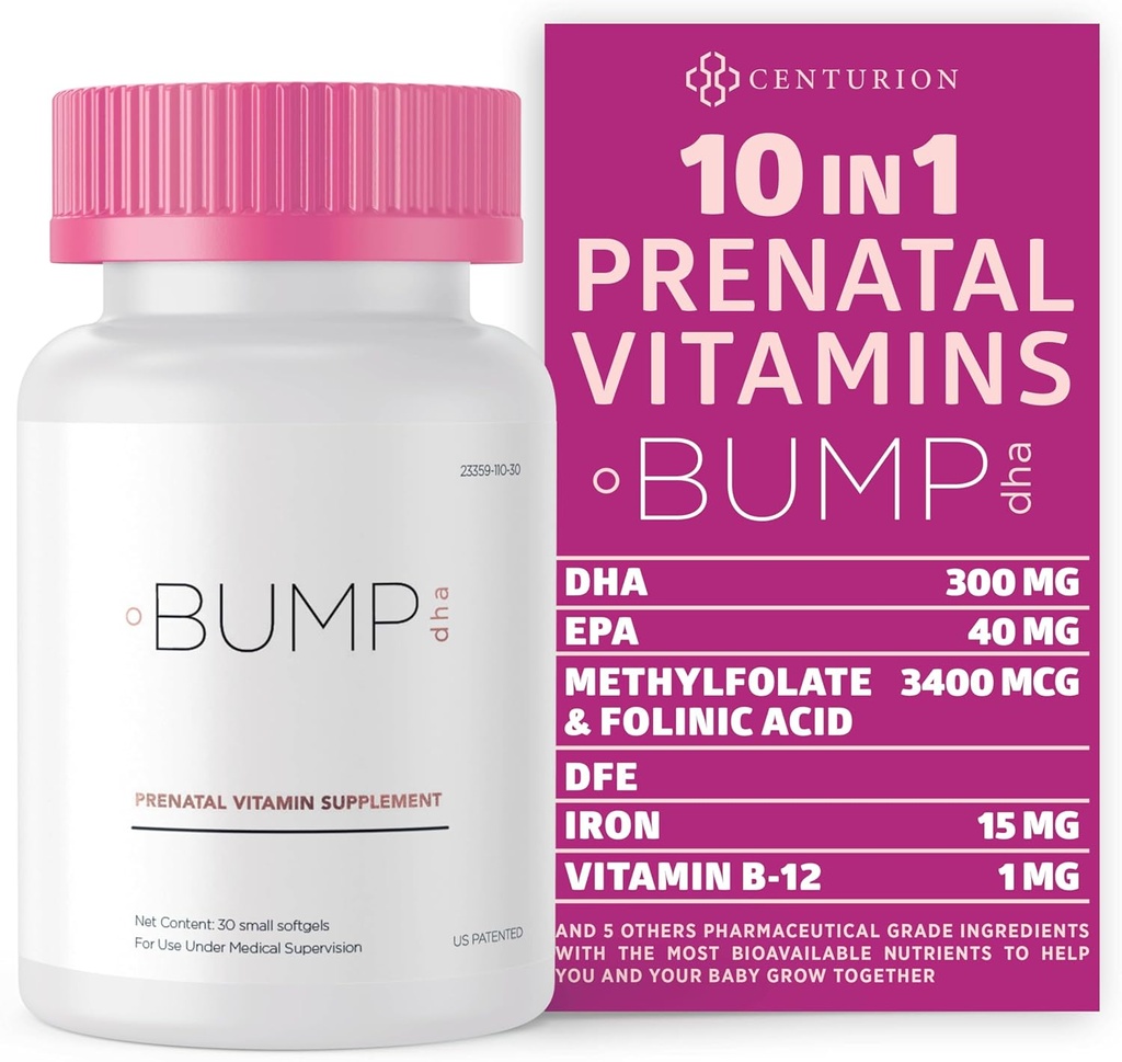 Centurion Labs Premium Prenatal Vitaminler [10 Güçlü Malzemeler] DHA, EPA, Folate ve Vitamin B12, Tüm Doğal Hamilelik Tamamı Fetal Development ve Hamilelik Desteği için, 30 Softgels