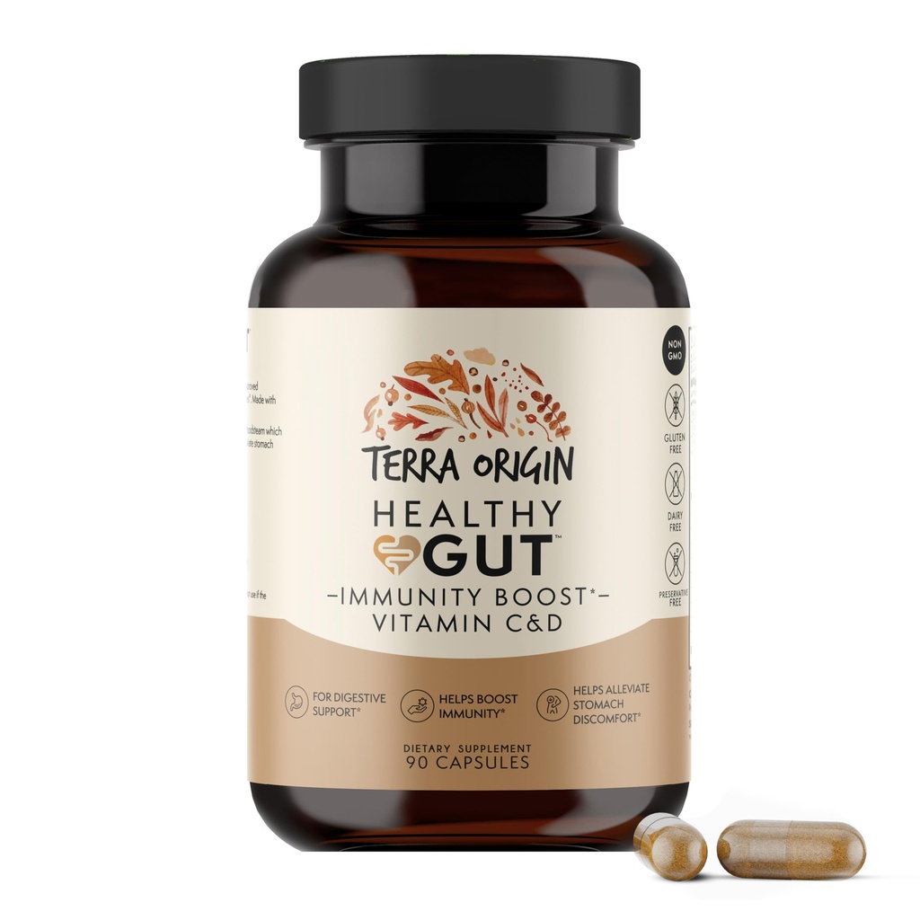 TERRA ORIGIN Sağlıklı Gut Capsules with Immunity Boost | 90 Capsules | Non GMO, Gluten Free, Dairy Free | Digestive Support for Men and Women
