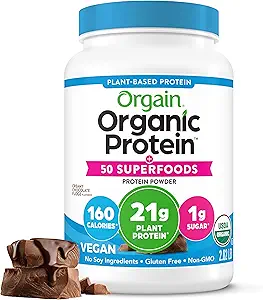 Orgain Organic Vegan proteini + 50 Superfoods Toz, Kremy Chocolate Fudge - 21g Plantive Protein, 9g Prebiyotik Fiber, No Lactose, Gluten Free, No add Sugar, 2.02 lb (Package May Vary)