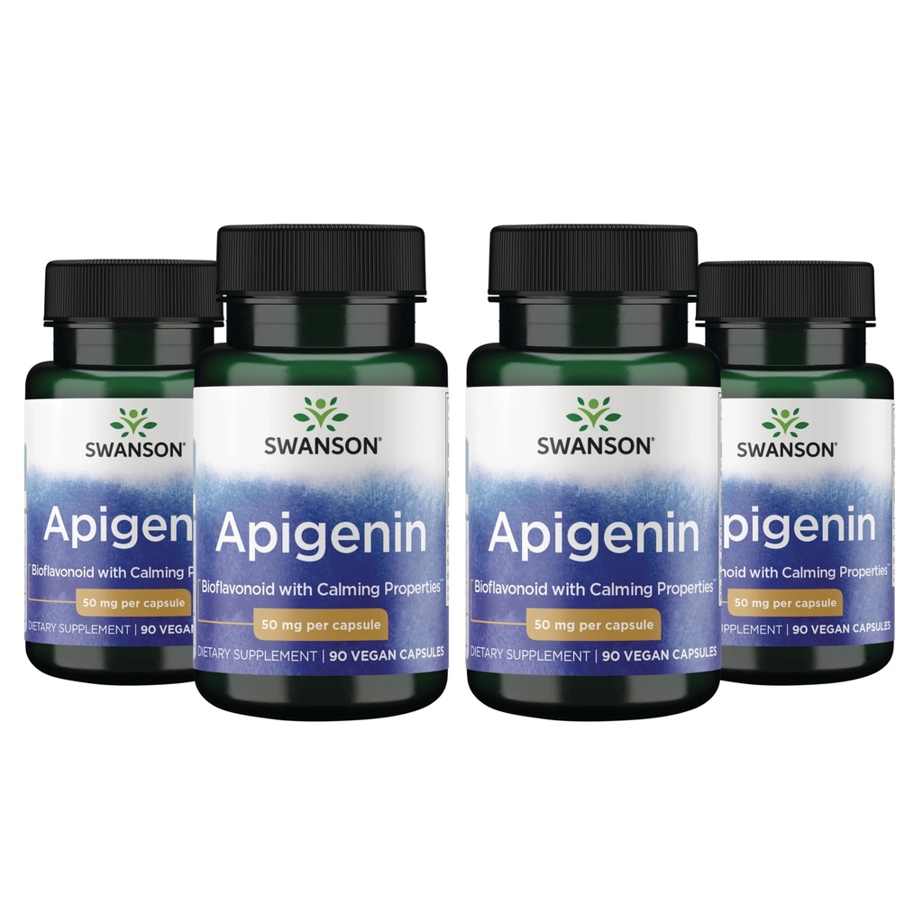 Swanson Apigenin-Bioflavonoid Supplement Natural Prostate Support-Metabolism & Nerve Health Support-Can Support Sleep & Relaxation 90 Caps, 50mg Her 4 Pack
