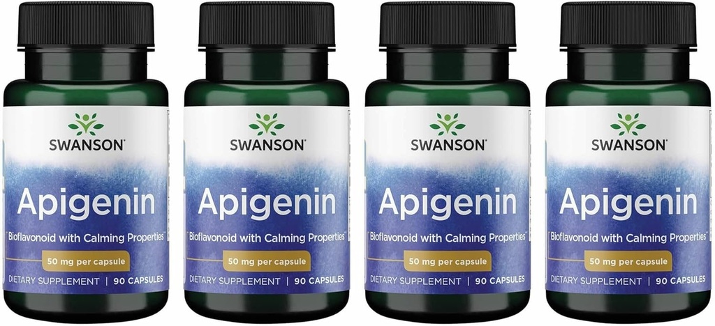 Swanson Apigenin-Bioflavonoid Supplement Natural Prostate Support-Metabolism & Nerve Health Support-Can Support Sleep & Relaxation 90 Caps, 50mg Her 4 Pack