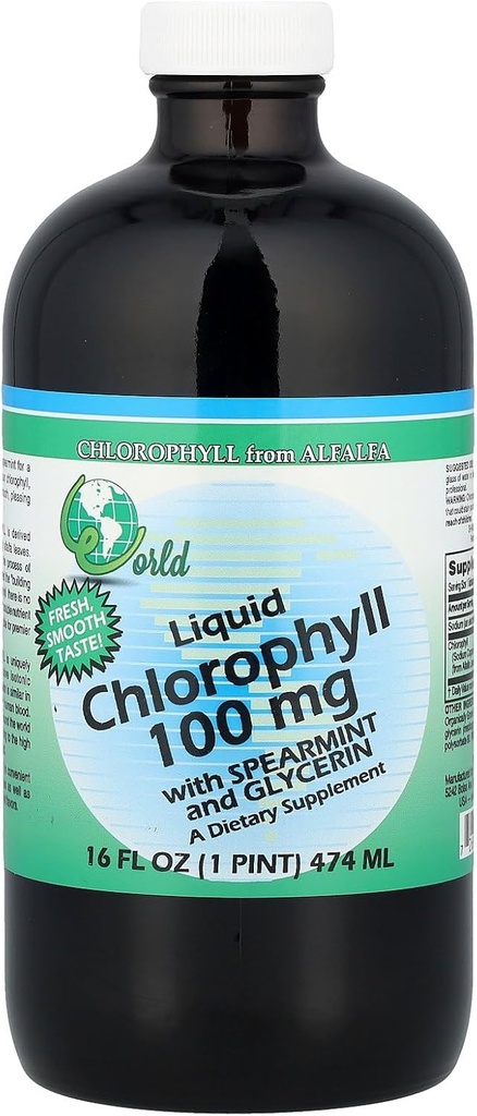 World Organics Liquid Chlorophyll Liquid with Spearmint, 16 Akışkan Ounce