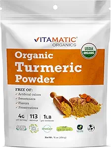 Vitamatic Sertifikalı USDA Organik Turmeric Toz - 1 lb (16 oz)