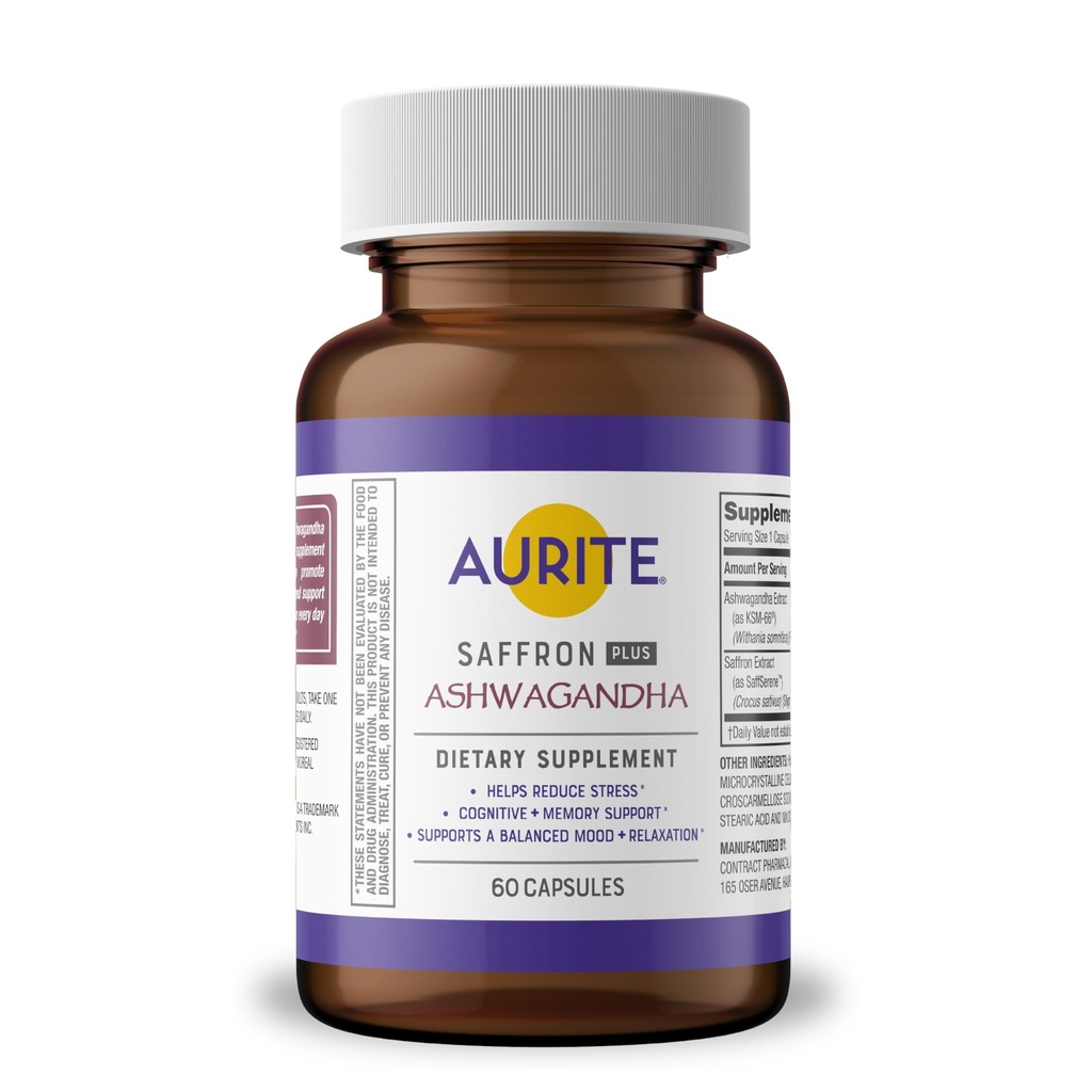 Saffron Supplement | Stres Yönetimi, Herbal Mood Support, Long-Term Memory, for Women & Men. (60 Kont ( 1, Saffron + Ashwagandha)