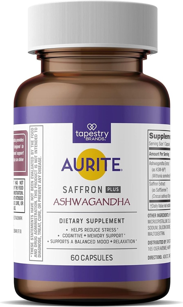 Saffron Supplement | Stres Yönetimi, Herbal Mood Support, Long-Term Memory, for Women & Men. (60 Kont ( 1, Saffron + Ashwagandha)