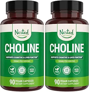 Φωλιασμένα φυσικά Choline Bitartrate 500mg - Υψηλής ισχύος Choline Συμπληρώματα - Υποστηρίζει μητρική και εμβρυϊκή υγεία κατά τη διάρκεια της εγκυμοσύνης* - 100% Vegan & μη-GMO - 2-Pack (180 Vegan Κάψουλες)