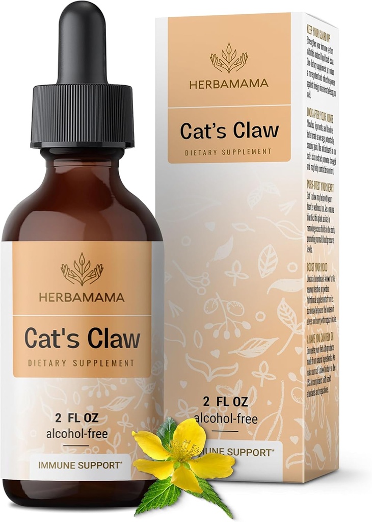 HERBAMAMA Cat's Claw Tincture - Vegan Cat's Claw Extract Supplement for Immune Support - Non-GMO, Alkol & Sugar-Free Uncaria Tomentosa Drops