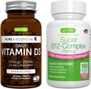 Günlük D3 + Super B12-Complex, Vegetarian Sche, 365 2000iu Vitamin D3 Tablet + Yüksek Absiyon Sublingual B12, by Igennus