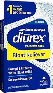 Diurex Caffeine-Free Bloat Relief, Maximum Strength, Relieve Water Bloat Discomfort, Up to 6 Hours of Relief, 48 Count