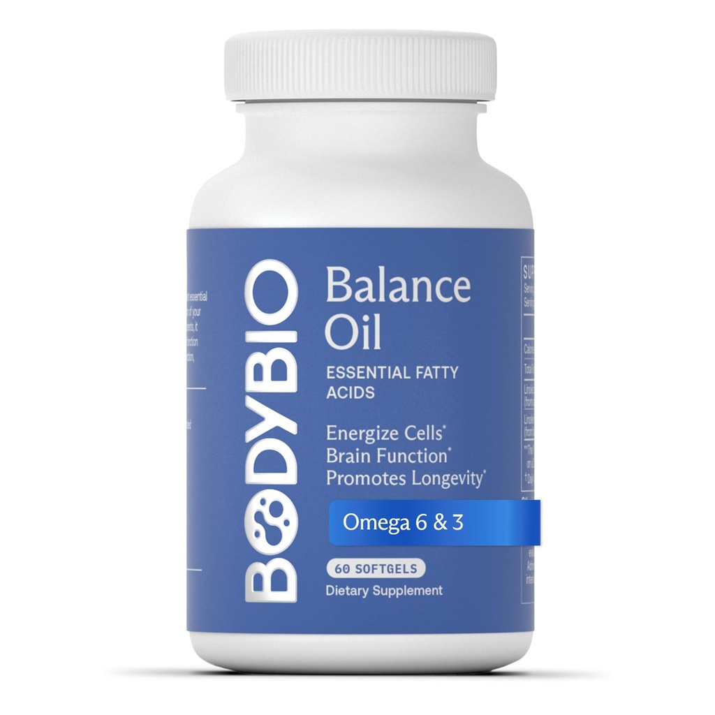 BodyBio Balance Oil - Vegan Omega 3 6 συμπλήρωμα – Ψυχρό-Pressed Safflower & flaxseed Oil – Υποστηρίζει λειτουργία του εγκεφάλου, υγιές δέρμα, και Mood