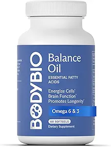 BodyBio Balance Oil - Vegan Omega 3 6 Supplement - Cold-Pressed Safflower & Flaxseed Oil - Beyin Fonksiyonlarını Destekler, Sağlıklı Cilt ve Mood