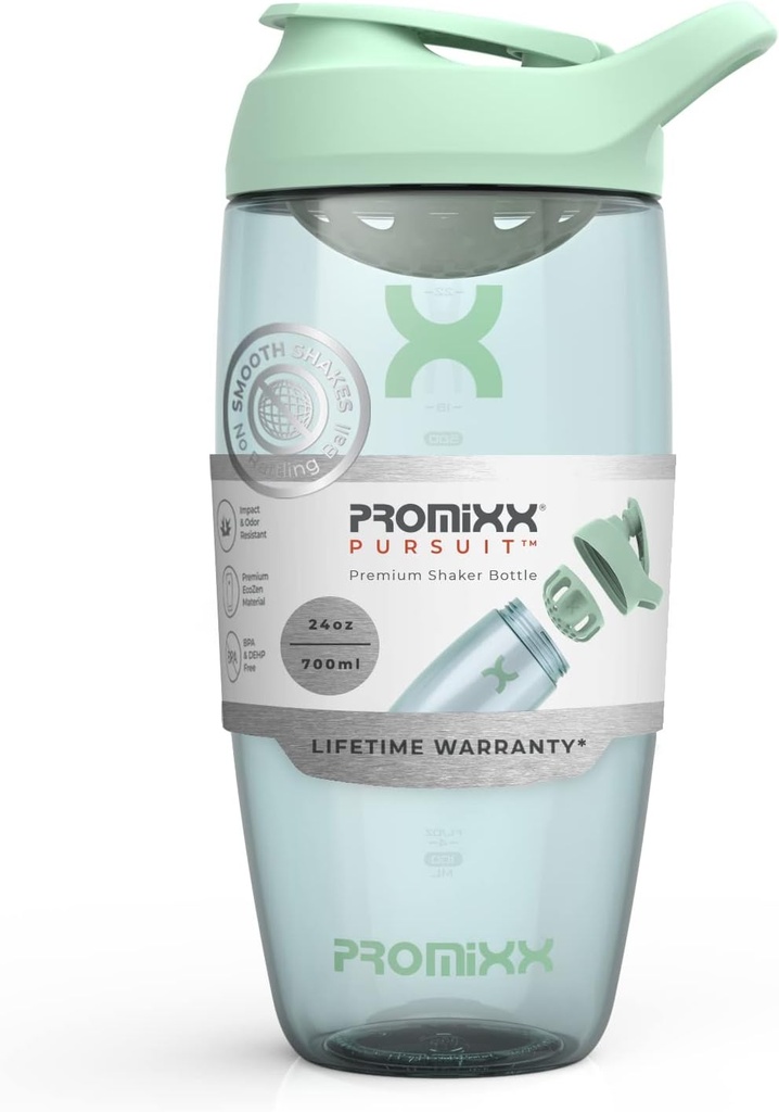 Promixx Pursuit protein Shaker Şişe (24 oz) – Silent No-Ball Mikser, Leak-Proof Lid, BPA/BPS & Phthalate-Free ECOZEN – Easy-Clean Shaker Cup for protein Shakes, Pre & Post-Workout-Workout