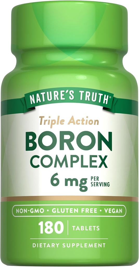 Nature's Truth Triple Action Boron Kompleksi | 6mg | 180 Kont | Vegan, Non-GMO & Gluten Free Mineral Desteği