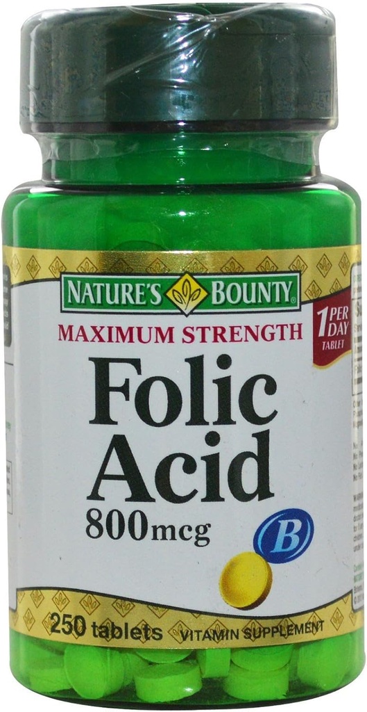 Nature's Bounty Folic Acid 800 mcg Tabletler En Güçlü 250 ea (Pack of 5)