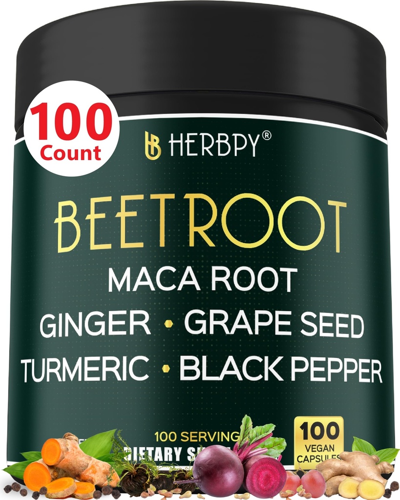 Maca Root, Grape Seed, Ginger, Turmeric ve Black Pepper for Heart Health & Immune Support - 100 Vegan Capsules