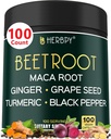 6in1 Beetroot Supplement with Maca Root, Grape Seed, Ginger, Turmeric και Black Pepper for Heart Health & Immune Support - 100 Vegan Κάψουλες