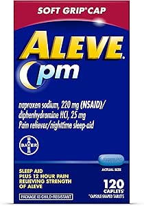 Aleve PM Sleep Aid Plus Pain Reliever Caplets, Naproxen sodyum & Diphenhydramine HCl, Nighttime, 120 Count Count Count