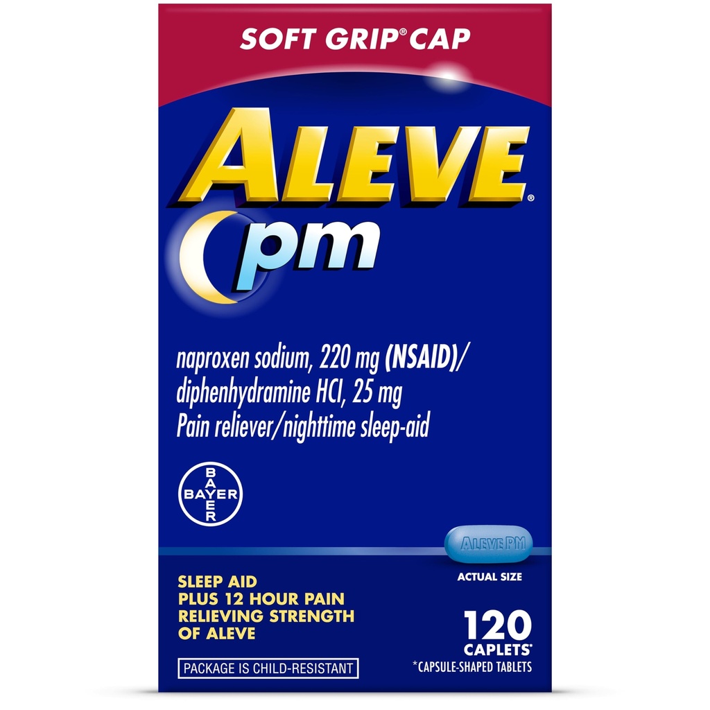 Aleve PM Sleep Aid Plus Pain Reliever Caplets, Naproxen sodyum & Diphenhydramine HCl, Nighttime, 120 Count Count Count