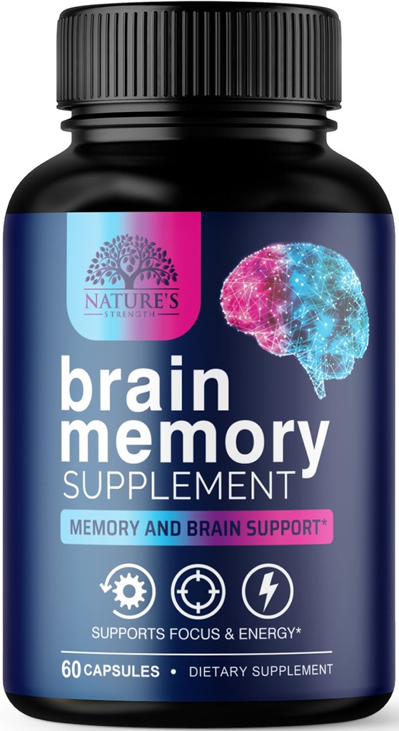 Beyin Memory Supplement Pills - Concentration için 3X Strength Nootropics, Clarity & Focus Support - Bacopa, Phosphatidylserine & DMAE, Beyin (28) - 60 Capsules
