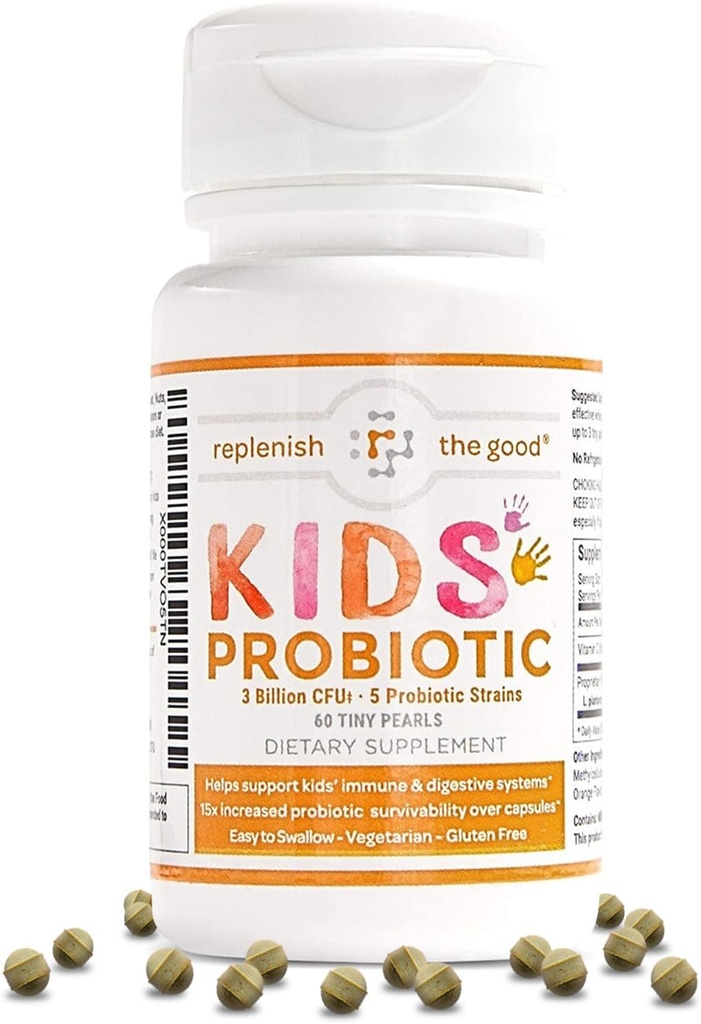 Kids Vegan Probiyotiks, 60 Tiny Pearls - Antibiyotik Recovery - Destek Çocukların Immune & Digestive System - 15x More effective Than Gummies - Sugar Free, Easy to Swallowallow