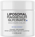 Kodaj Glycinate Toz Supplement, 2Month Supply, Bisglyci Magnezyum Chelate, Unflavored, Liposomal Delivery, Chelated Toz Mineral, Non-GMO Vegan, 3 oz