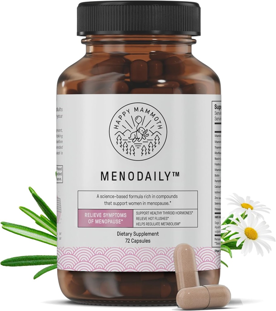 Happy Mammoth Meno Daily Menopause Vitamins & Supplements for Women (* Not Hormon Harmony), Boost Metabolism, Sağlıklı Skin, Saç ve Çiçeği, Hot Flash, Mood Support, 72 Caps & Supplements