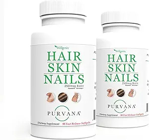 Wellgenix Purvana Saç, Skin ve Nails Yüksek Aborpsiyon için Softgels - Double Strength 250006 Biotin, VIT A & B ( Count90) 2 Pack