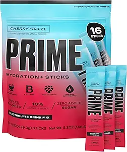 PRIME HYDRATION+ Sticks Cherry Freeze | Hydration Toz Single Serve Sticks | Electrolyte Toz On The Go | Low Sugar | Caffeine-Free | Vegan | 16 Sticks