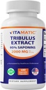 Erkekler için Vitamatic Tribulus Terrestris - 2000 mg hizmet başına -% 95 Saponins - 180 Sebze Kapsülleri - ABD'de Yapılacak - Gluten Free & Non-GMOMO