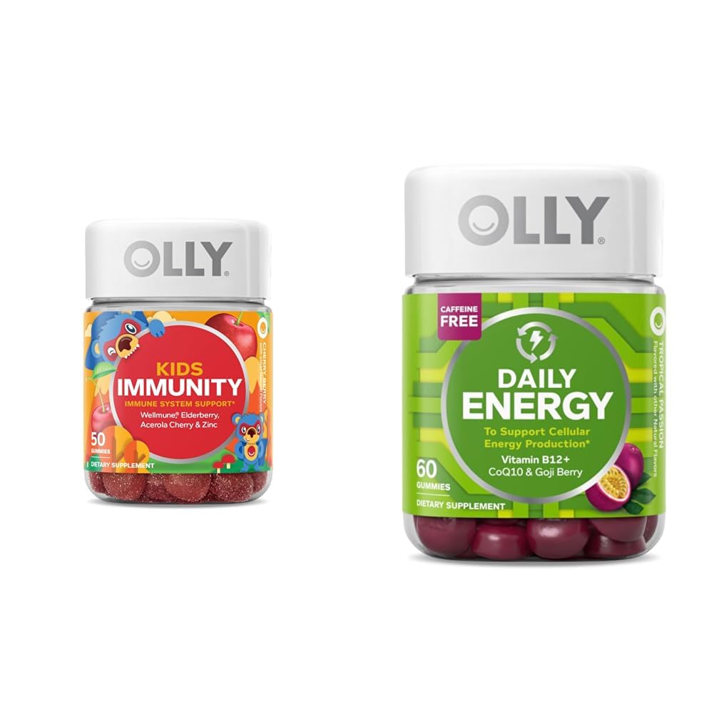 OLLY Παιδική Ανοσία Gummy, Ανοσολογική Υποστήριξη, 50 Count Daily Energy Gummy, Βιταμίνη B12, CoQ10, 60 Count
