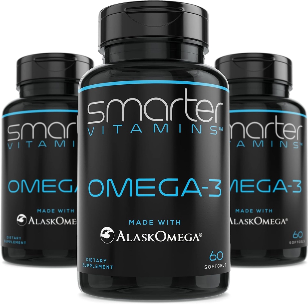 (3 Pack) Smarter Omega 3 Fish Oil, Berry Flavor, Burpless, Tasteless, 2000 mg, DHA EPA Triple Strength Brain, AlaskOmega® ile Made with AlaskOmega