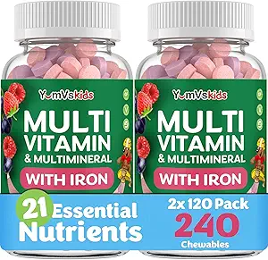 YUM-V'S Kids Multivitamin with Iron - Kids Chewable Multivitamin - Vitaminler + Iron Supplement - 2 Yıl Yaşlı+ için Toddler Vitaminleri, Halal, Gluten Free 120 (Paket 2