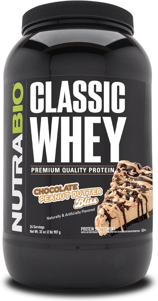 NutraBio Classic Whey Protein Toz- Full-Spectrum Amino Asit Profil - No Fillers, Yapay Renkler, Preservatifler - Low Glycemic Index - (Chocolate Peanut Butter, 2 Pounds)