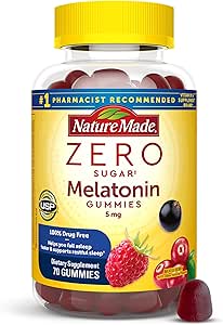 Nature Made Zero Sugar Melatonin 5mg Uyku Gummies for Yetişkinler Ekstra Kuvvet,% 100 Uyuşturucu Ücretsiz Uyku Yardımı, Aspartame Free, 70 Sugar Free Melatonin Gummies, 70 Day Supply