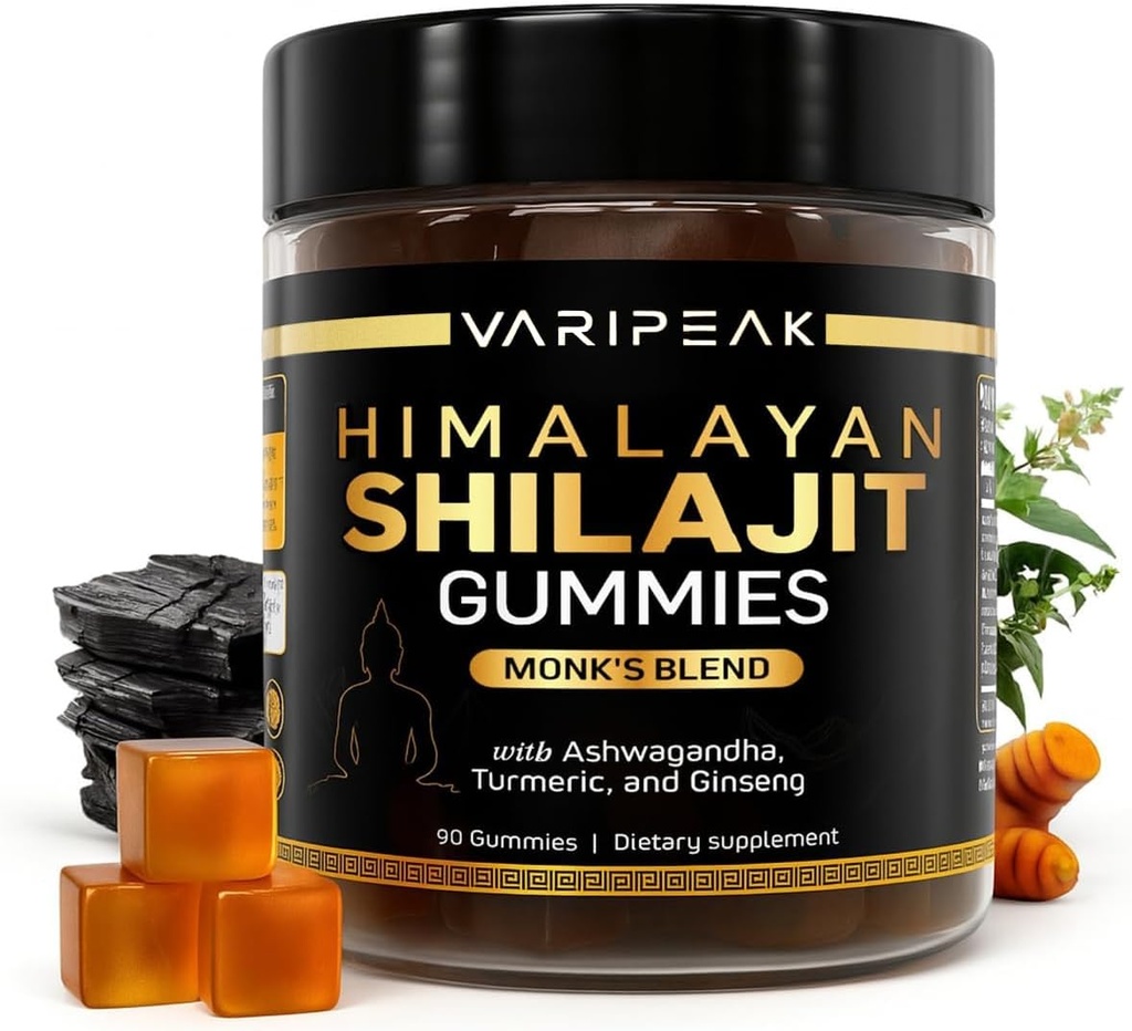 4-in-1 Organik Himalaya Shilajit Gummies | Ashwagandha, Turmeric, & Ginseng | Enerji için Adaptogen, Immunity & Vitality Support | Organik, Vegan, Sugar-Free | 90 Count | for Men & Women