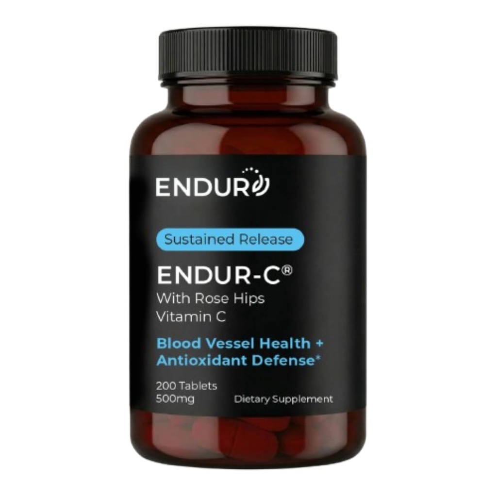 Endur ENDUR-C Vitamin C with Rose HIPS, Supports Collagen Production, Antioxy Protection & Gentle Digestion, Gluten Free, 500 mg (200 Tablet)