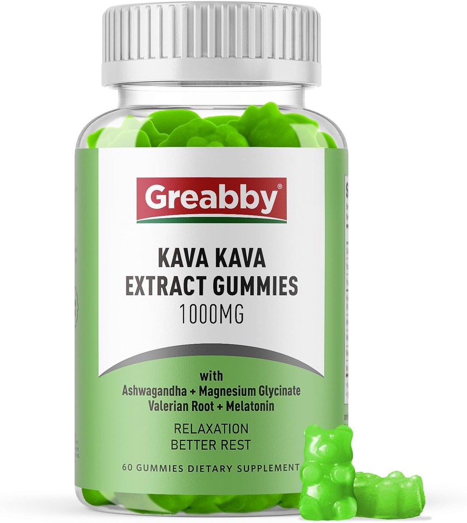 Kava Gummies 1000 mg Per, Sleep Support, Natural Lemon Flavor, 60 Vegan Gummies, Stres Yardım ve Rahatlama Supplement Supplement Supplement