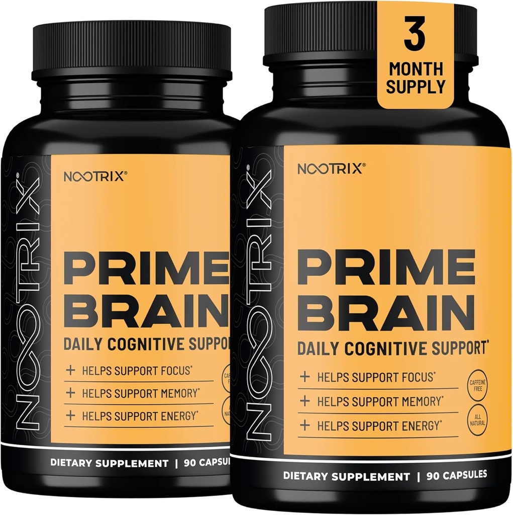 Nootrix Prime Brain Nootropic Supplement | Supports Memory, mental Focus, Cognitive Health & Energy | Sağlıklı Mood & Brain Function | Ginkgo Biloba, Lion's Mane & L Theanine | 180 Capsules