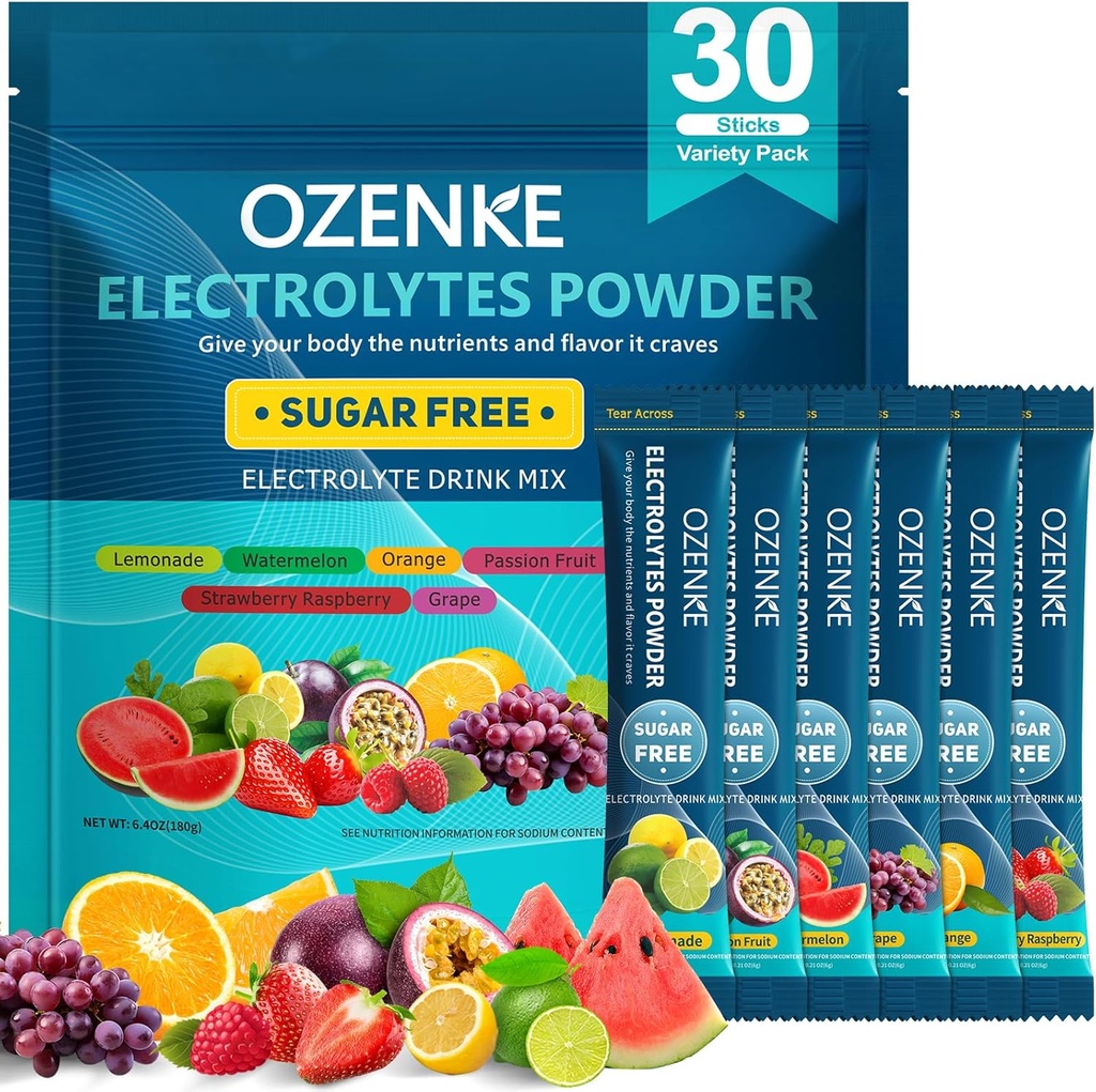 Ηλεκτρολυτές Powder Packets, 30 Sticks Hydration Packets Ζάχαρη Δωρεάν, Ηλεκτρολυτές Ποτό Mix Ταξιδέψτε Ηλεκτρολυτές Packets για ταχεία ενυδάτωση, 6 Γεύσεις